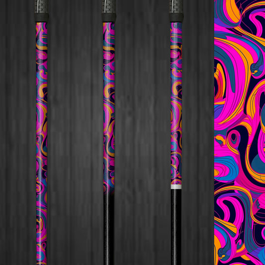 Set of 3 Luminous Whirl vinyl golf shaft wraps, showcasing a vibrant, swirling pattern on golf clubs for a dynamic, glowing customized look.